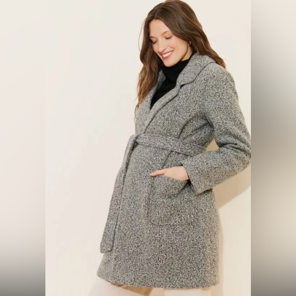 Vero Moda Boucle Gray belted Maternity Coat size M